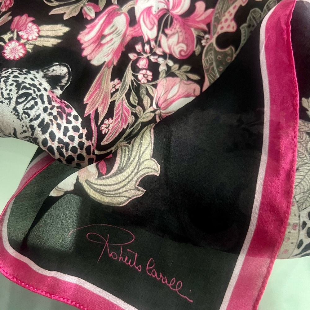 Roberto Cavalli Silk Scarf/Wrap Animal & Flowers Print Gem